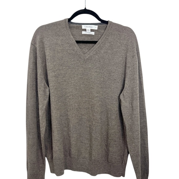 Calvin Klein 100% merino wool brown v neck pullover sweater L - Picture 1 of 9